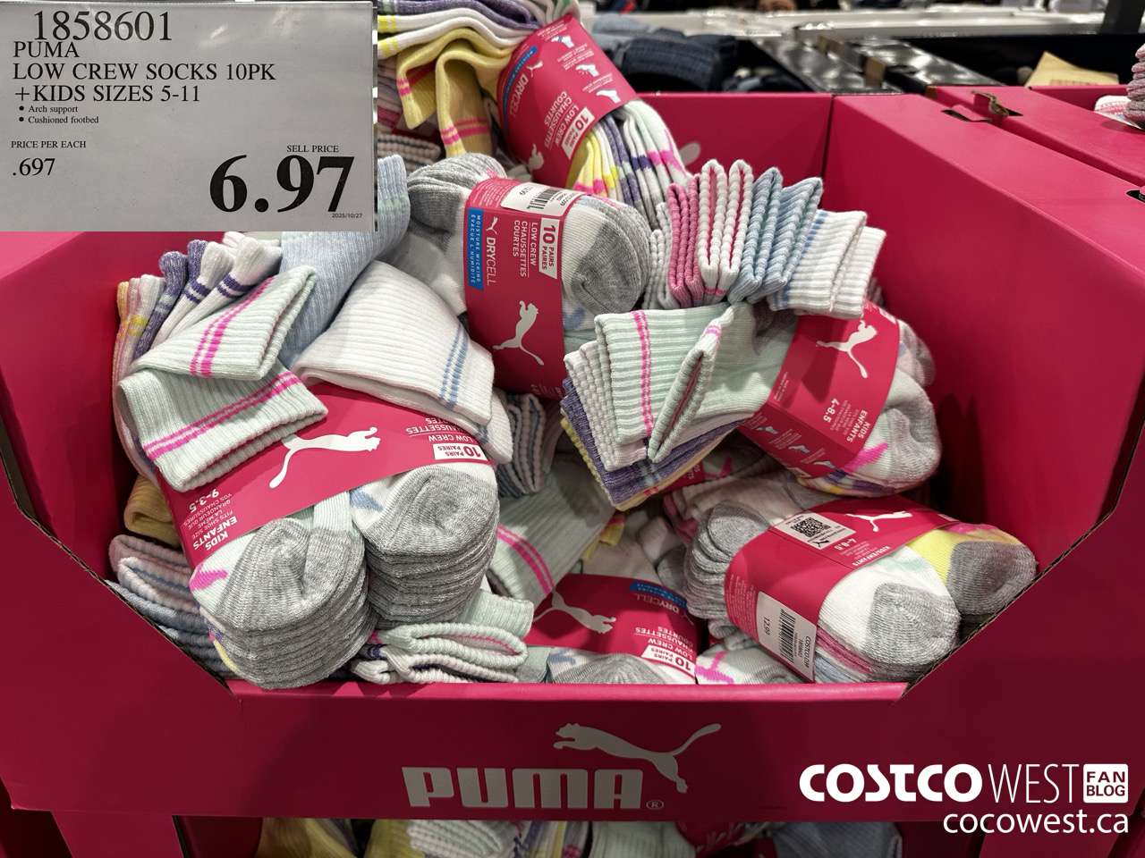 1858601 PUMA LOW CREW SOCKS 10PK KIDS SIZES 5-11 $6.97