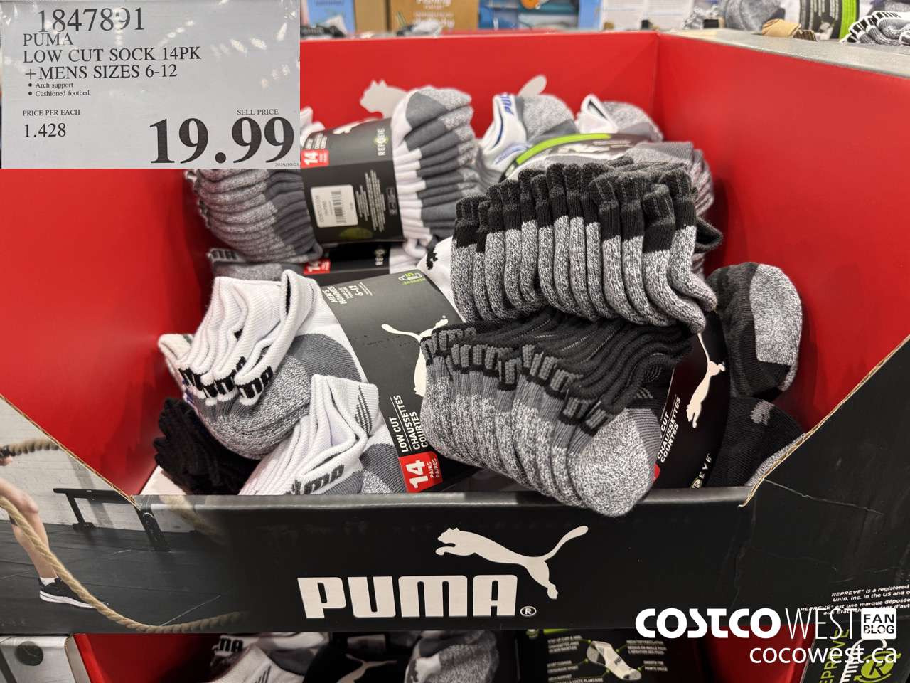 1847891 PUMA LOW CUT SOCKS 14PK MENS SIZES 6-12 $19.99