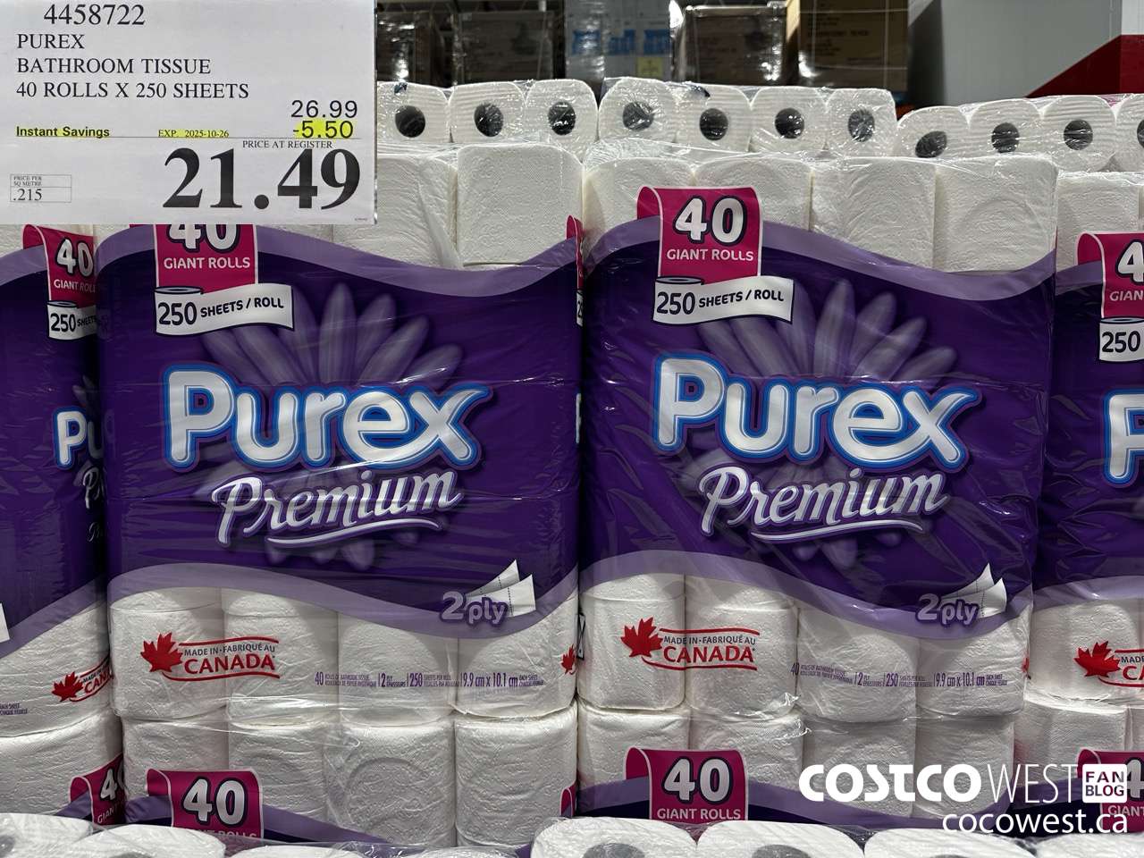 4458722 PUREX BATHROOM TISSUE 40 ROLLS X 250 SHEETS ($5.50 INSTANT SAVINGS EXPIRES ON 2025-10-26) $21.49