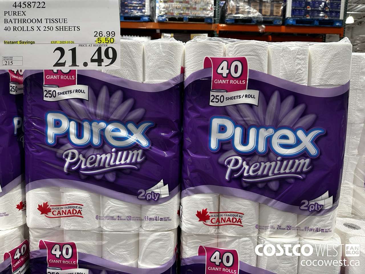 4458722 PUREX BATHROOM TISSUE 40 ROLLS X 250 SHEETS ($5.50 INSTANT SAVINGS EXPIRES ON 2025-10-26) $21.49