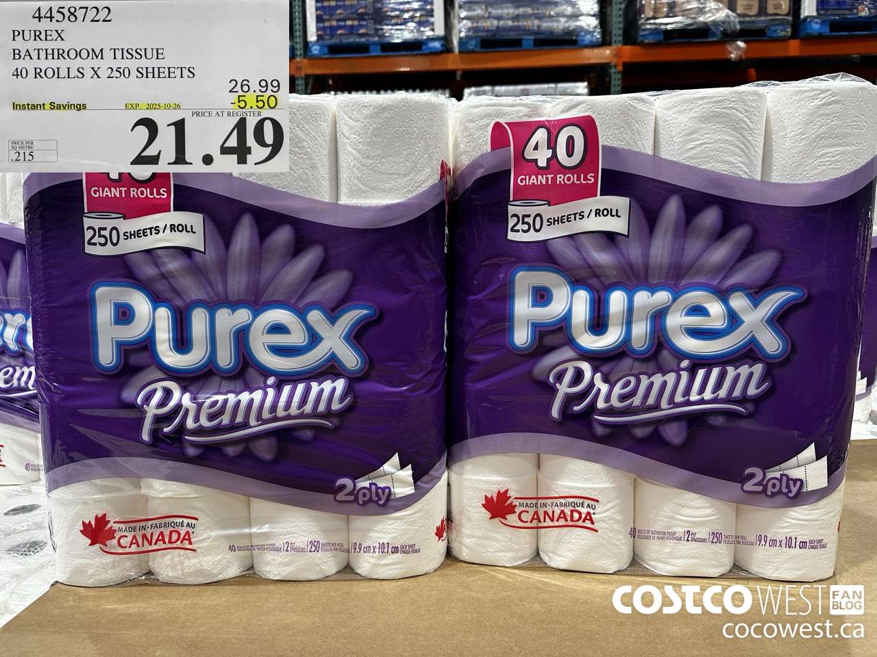 4458722 PUREX BATHROOM TISSUE 40 ROLLS X 250 SHEETS ($5.50 INSTANT SAVINGS EXPIRES ON 2025-10-26) $21.49