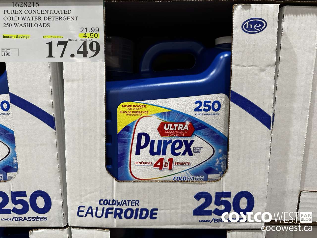 1628215 PUREX CONCENTRATED COLD WATER DETERGENT 250 WASHLOADS ($4.50 INSTANT SAVINGS EXPIRES ON 2025-10-26) $17.49