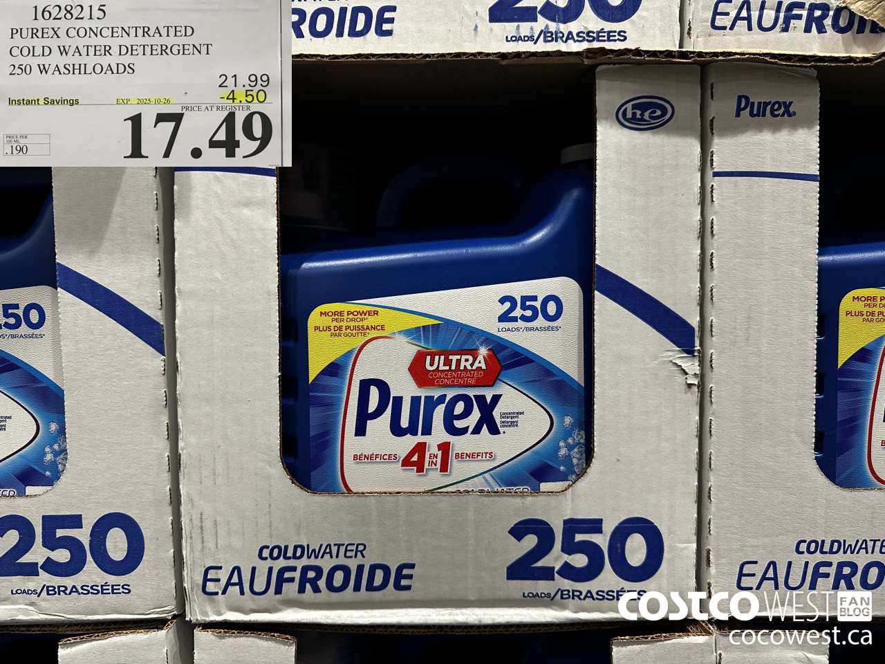 1628215 PUREX CONCENTRATED COLD WATER DETERGENT 250 WASHLOADS ($4.50 INSTANT SAVINGS EXPIRES ON 2025-10-26) $17.49