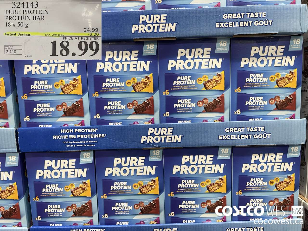324143 PURE PROTEIN VARIETY PACK 18 X 50G ($6.00 INSTANT SAVINGS EXPIRES ON 2025-10-26) $18.99