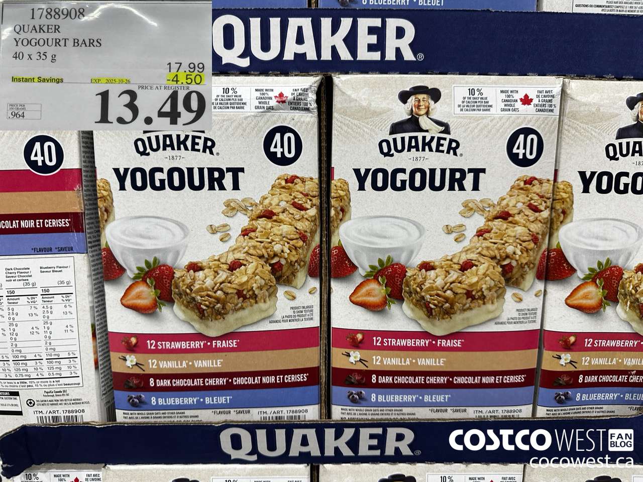 1788908 QUAKER CHEWY YOGOURT BARS 40 X 35 G ($4.50 INSTANT SAVINGS EXPIRES ON 2025-10-26) $13.49