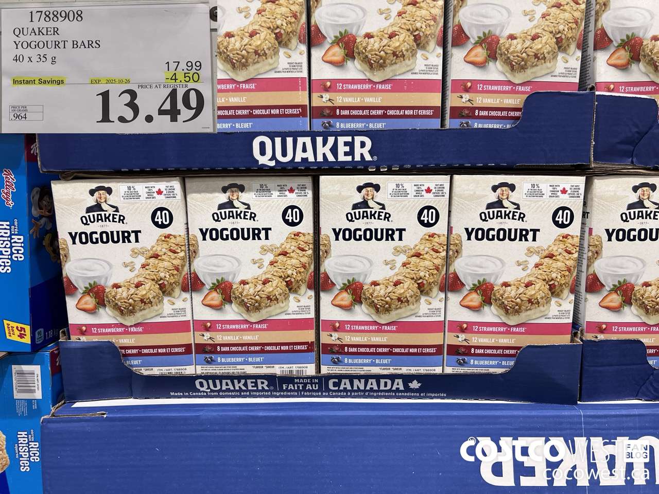 1788908 QUAKER CHEWY YOGOURT BARS 40 X 35 G ($4.50 INSTANT SAVINGS EXPIRES ON 2025-10-26) $13.49