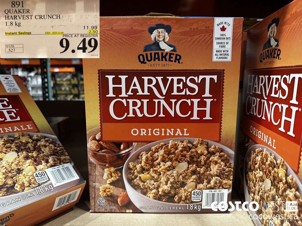 891 QUAKER HARVEST CRUNCH 1.8 KG ($2.50 INSTANT SAVINGS EXPIRES ON 2025-11-09) $9.49