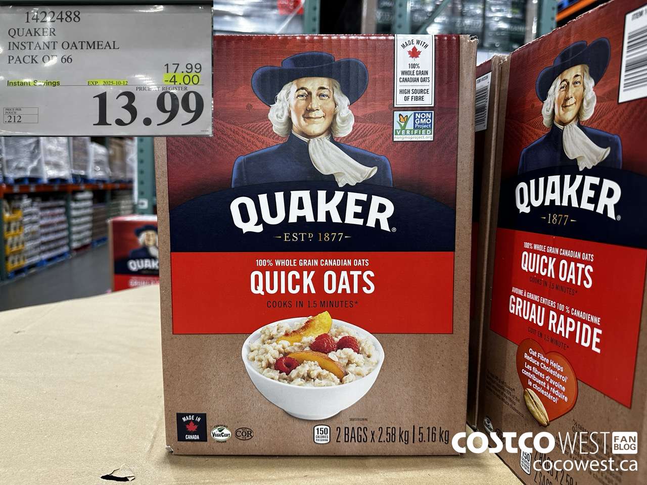 1422488 QUAKER INSTANT OATMEAL 66 COUNT ($4.00 INSTANT SAVINGS EXPIRES ON 2025-10-12) $13.99