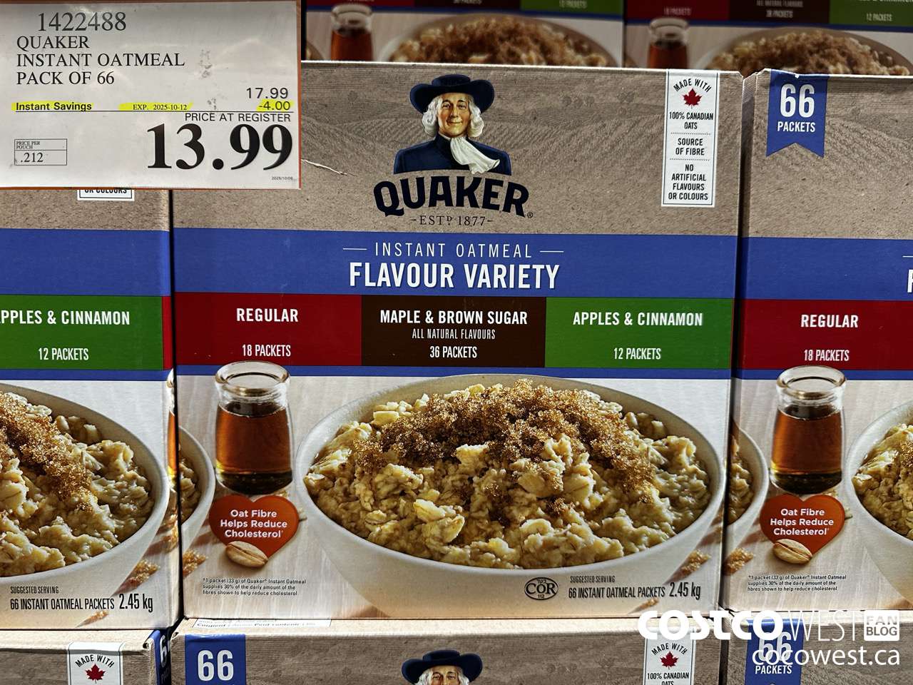 1422488 QUAKER INSTANT OATMEAL 66 COUNT ($4.00 INSTANT SAVINGS EXPIRES ON 2025-10-12) $13.99