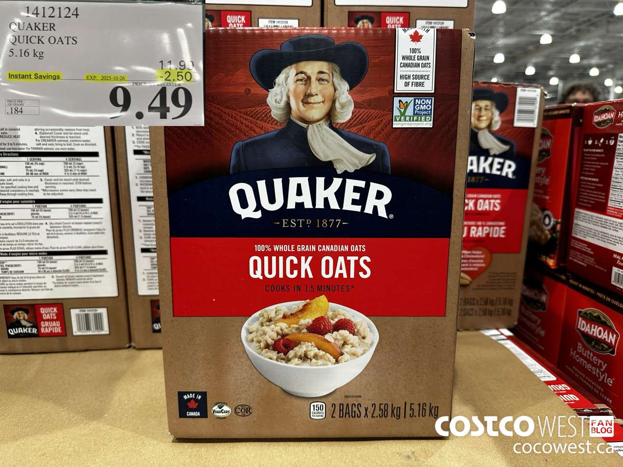 1412124 QUAKER QUICK OATS 5.16 kg ($2.50 INSTANT SAVINGS EXPIRES ON 2025-10-26) $9.49