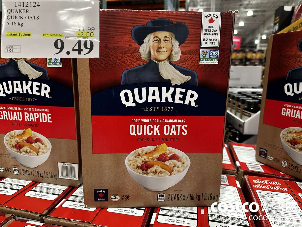 1412124 QUAKER QUICK OATS 5.16 kg ($2.50 INSTANT SAVINGS EXPIRES ON 2025-10-26) $9.49