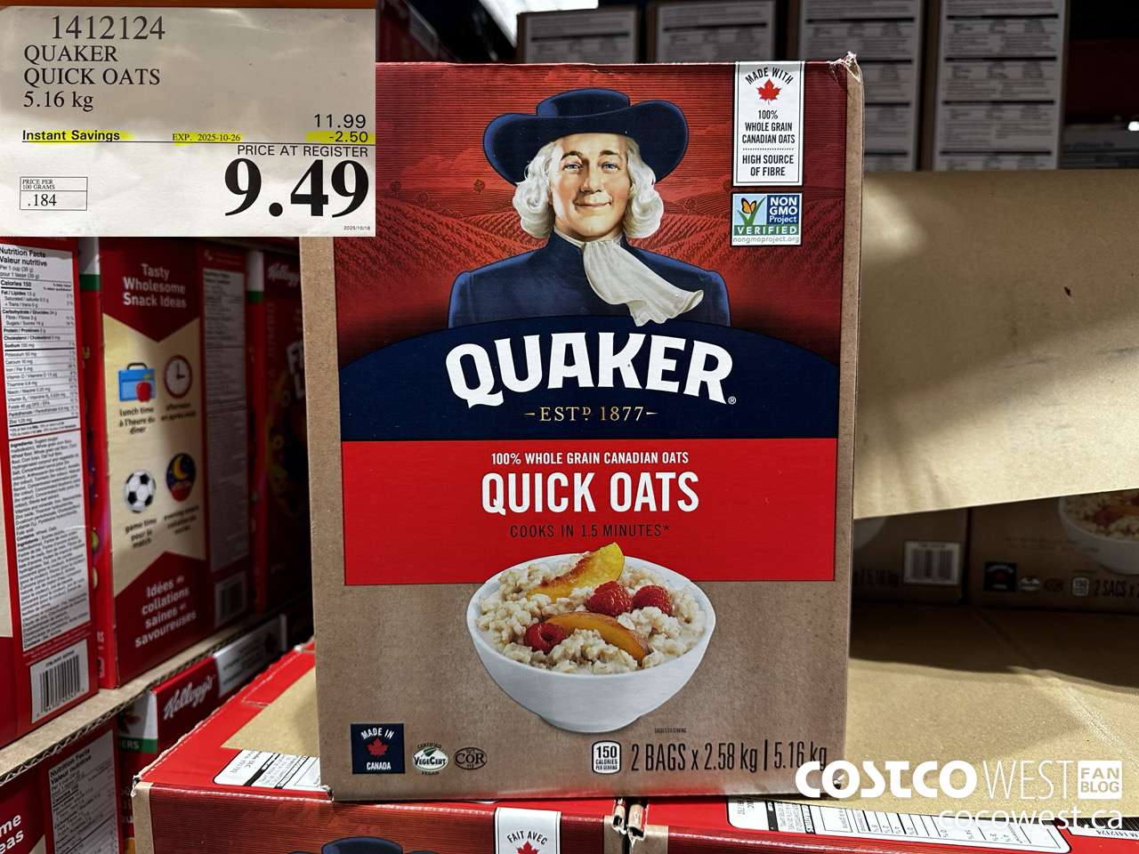 1412124 QUAKER QUICK OATS 5.16 kg ($2.50 INSTANT SAVINGS EXPIRES ON 2025-10-26) $9.49