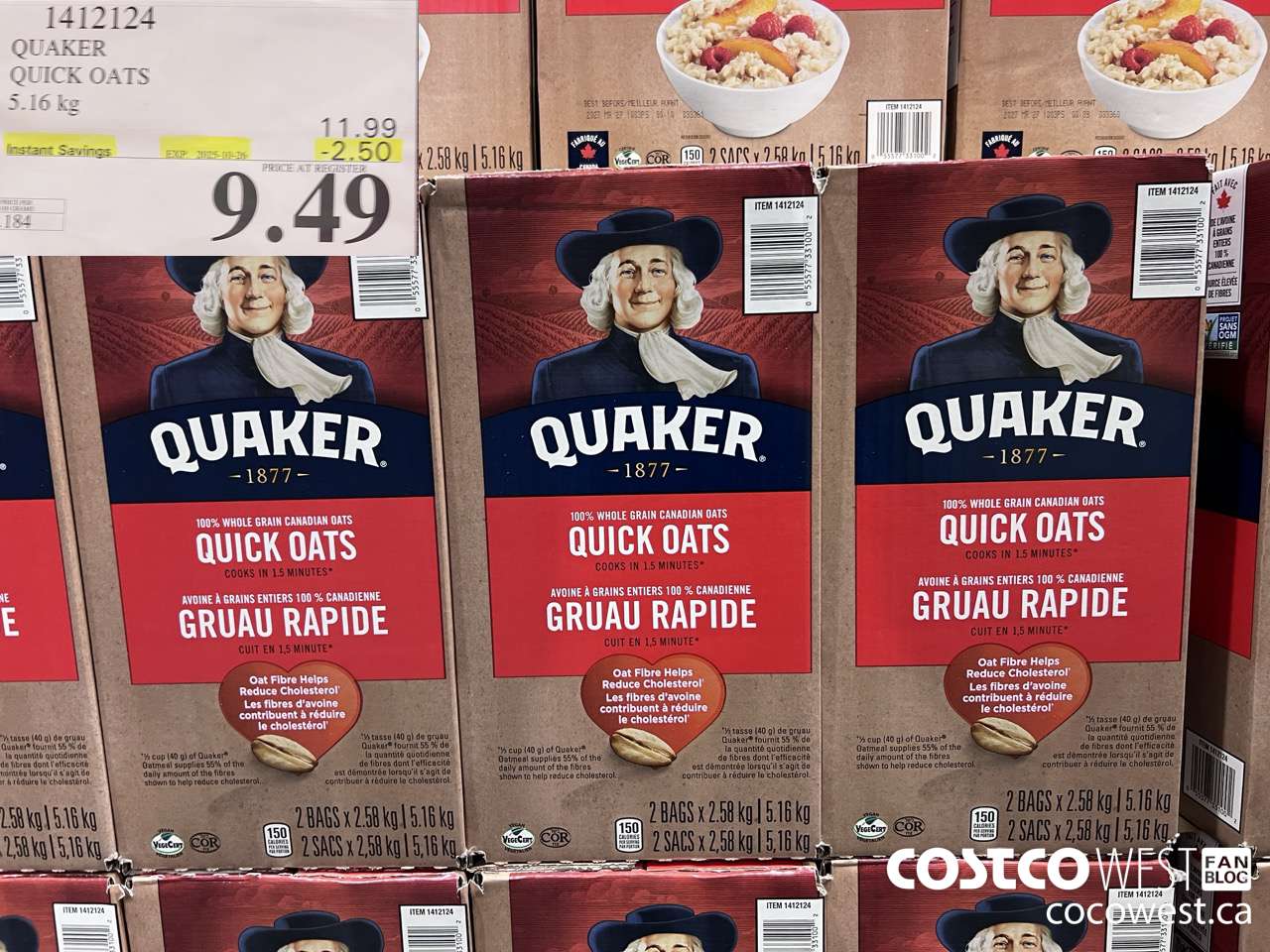 1412124 QUAKER QUICK OATS 5.16 kg ($2.50 INSTANT SAVINGS EXPIRES ON 2025-10-26) $9.49