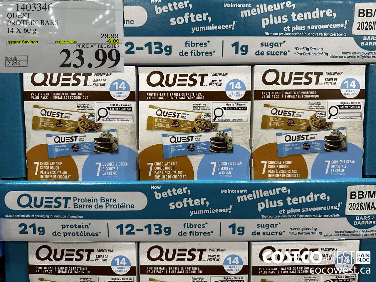 1403346 QUEST PROTEIN BARS 14 X 60g ($6.00 INSTANT SAVINGS EXPIRES ON 2025-10-07) $23.99