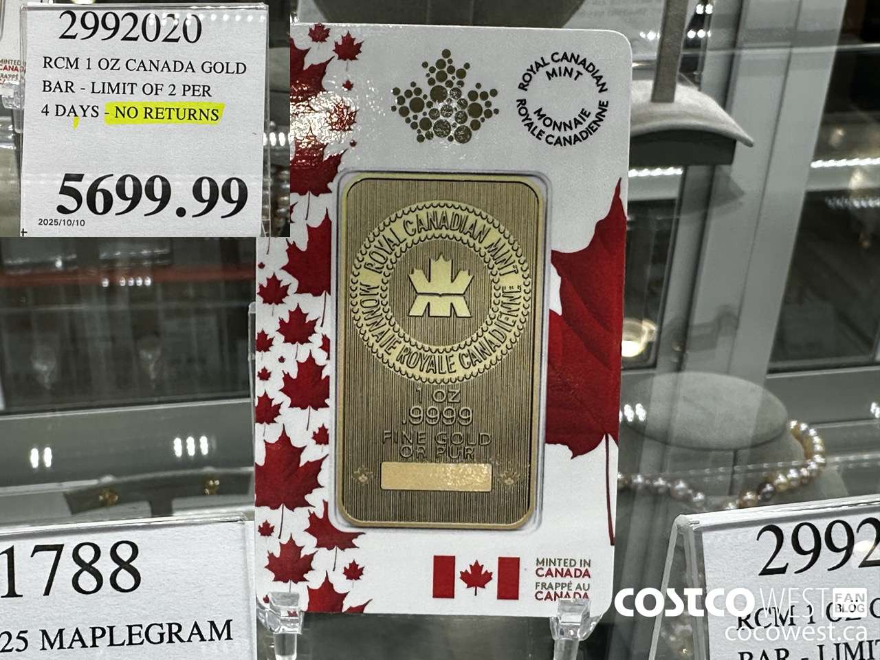 2992020 RCM 1 OZ CANADA GOLD BAR LIMIT OF 2 PER 4 DAYS NO RETURNS $5699.99