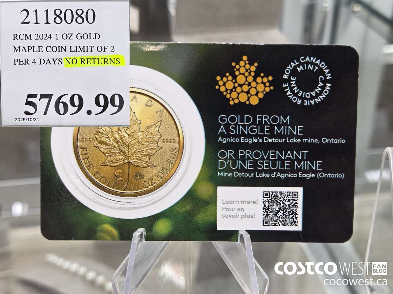 2118080 RCM 2024 1 OZ GOLD. MAPLE COIN LIMIT OF 2 PER 4 DAYS NO RETURNS $5769.99
