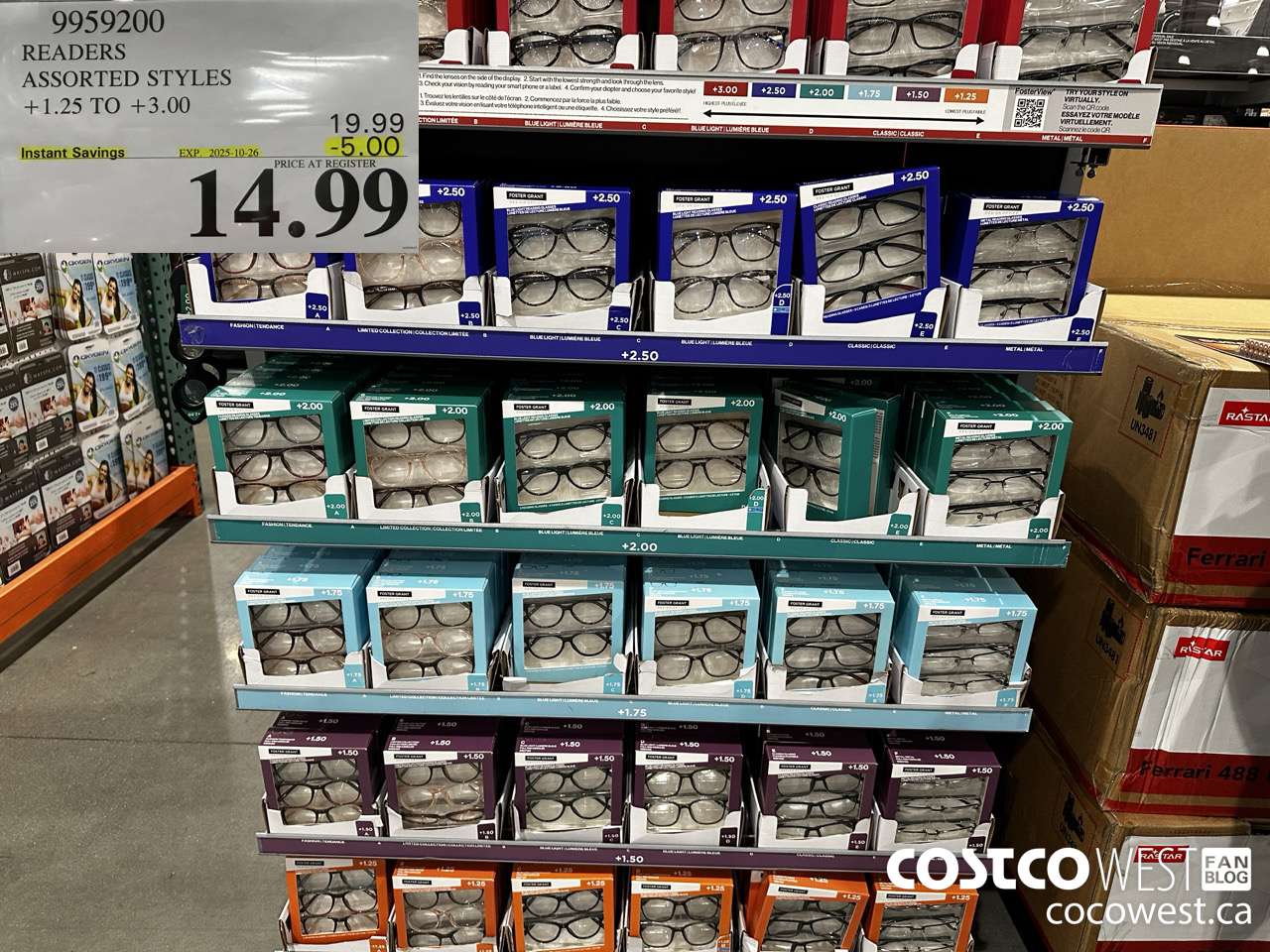 9959200 READERS ASSORTED STYLES +1.25 TO +3.00 ($5.00 INSTANT SAVINGS EXPIRES ON 2025-10-26) $14.99