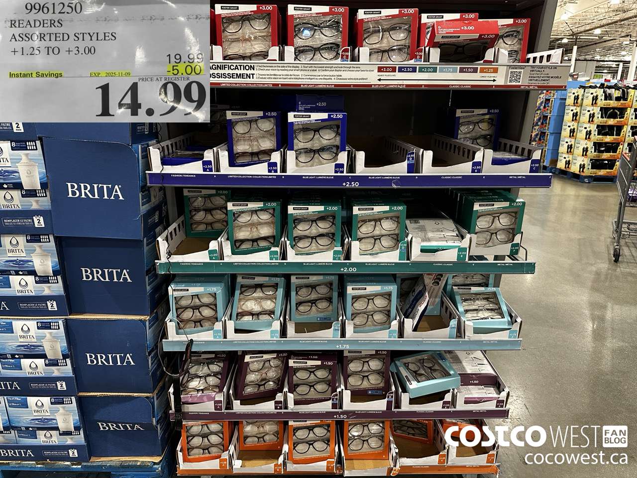 9961250 READERS ASSORTED STYLES +1.25 TO +3.00 ($5.00 INSTANT SAVINGS EXPIRES ON 2025-11-09) $14.99