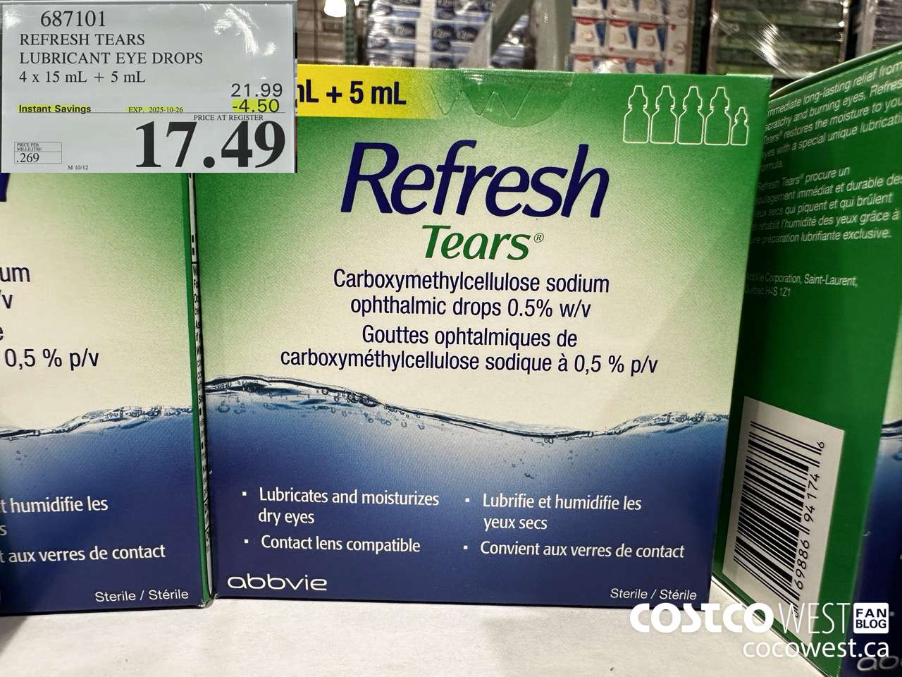 687101 REFRESH TEARS LUBRICANT EYE DROPS 4X15ml PLUS 5ml ($4.50 INSTANT SAVINGS EXPIRES ON 2025-10-26) $17.49