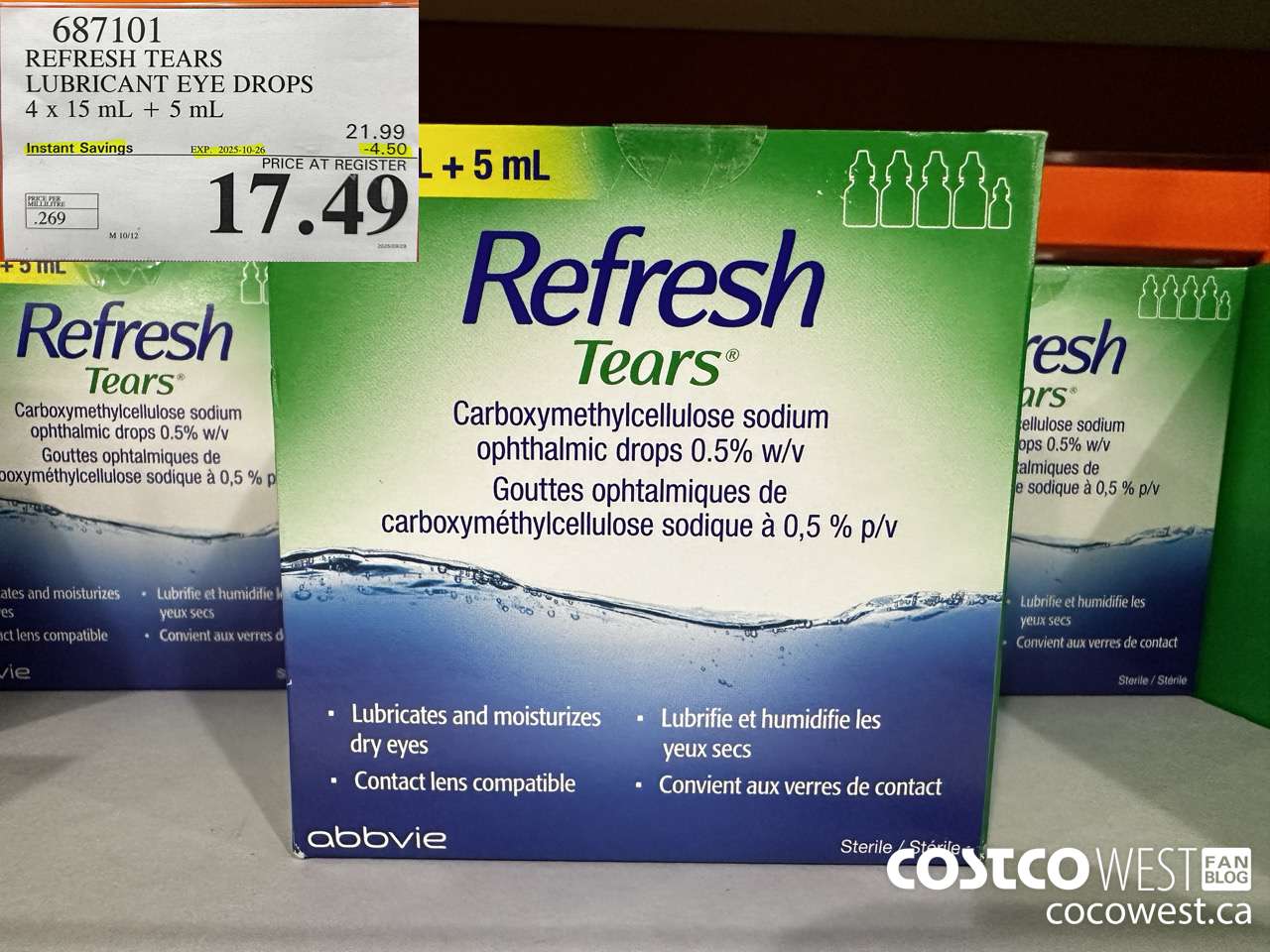 687101 REFRESH TEARS LUBRICANT EYE DROPS 4X15ml PLUS 5ml ($4.50 INSTANT SAVINGS EXPIRES ON 2025-10-26) $17.49