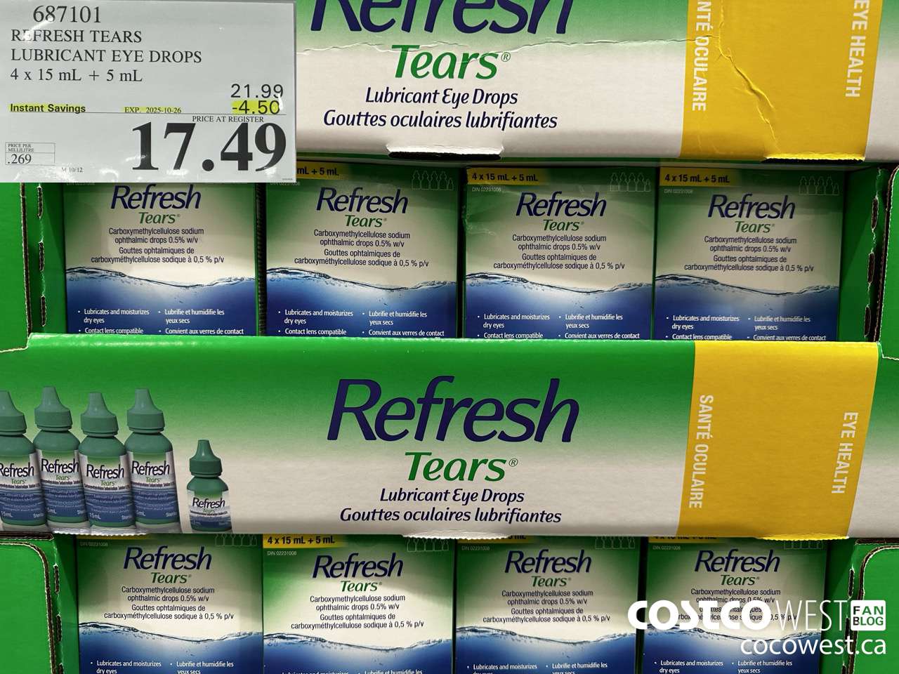 687101 REFRESH TEARS LUBRICANT EYE DROPS 4X15ml PLUS 5ml ($4.50 INSTANT SAVINGS EXPIRES ON 2025-10-26) $17.49