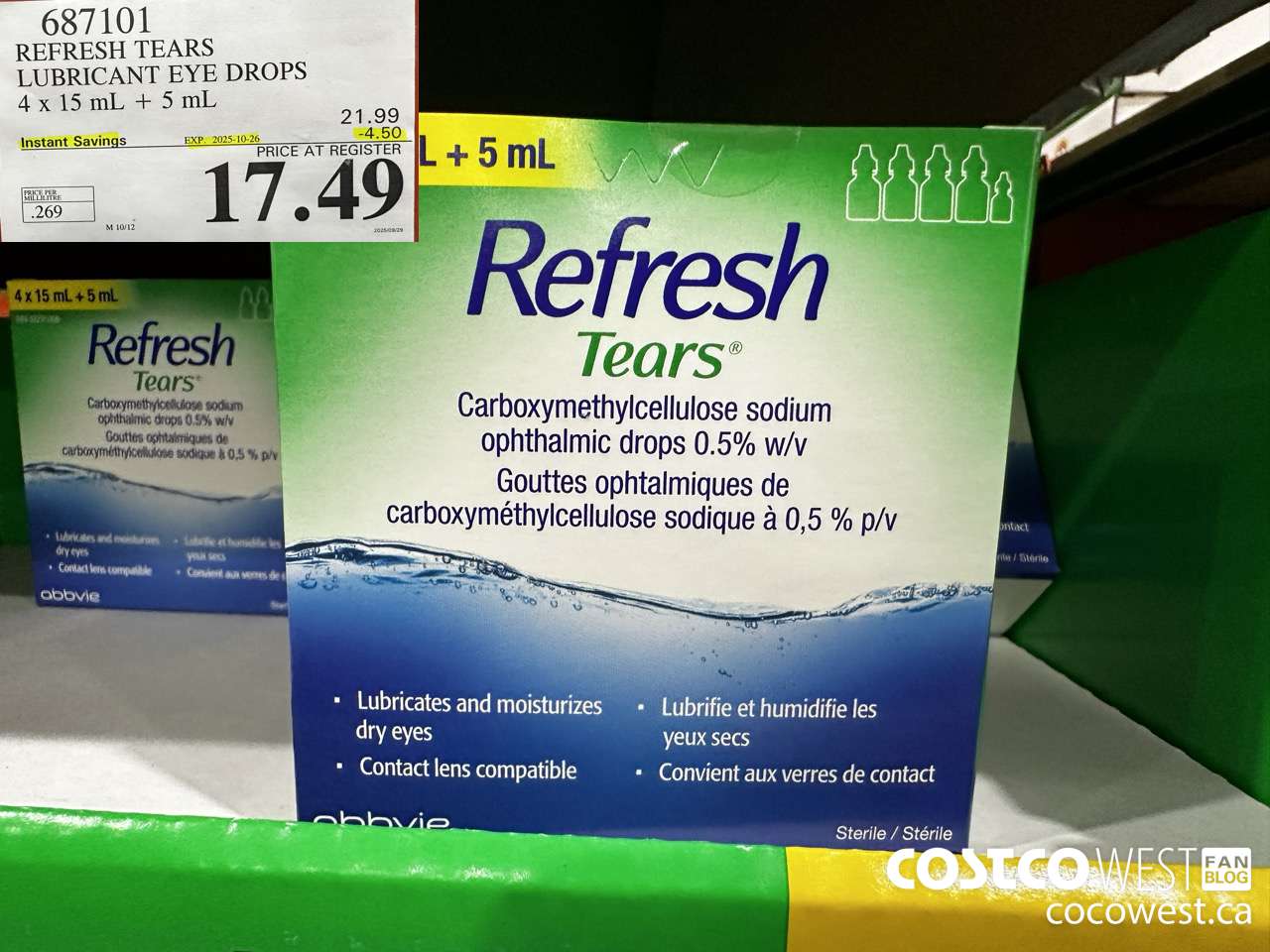 687101 REFRESH TEARS LUBRICANT EYE DROPS 4X15ml PLUS 5ml ($4.50 INSTANT SAVINGS EXPIRES ON 2025-10-26) $17.49