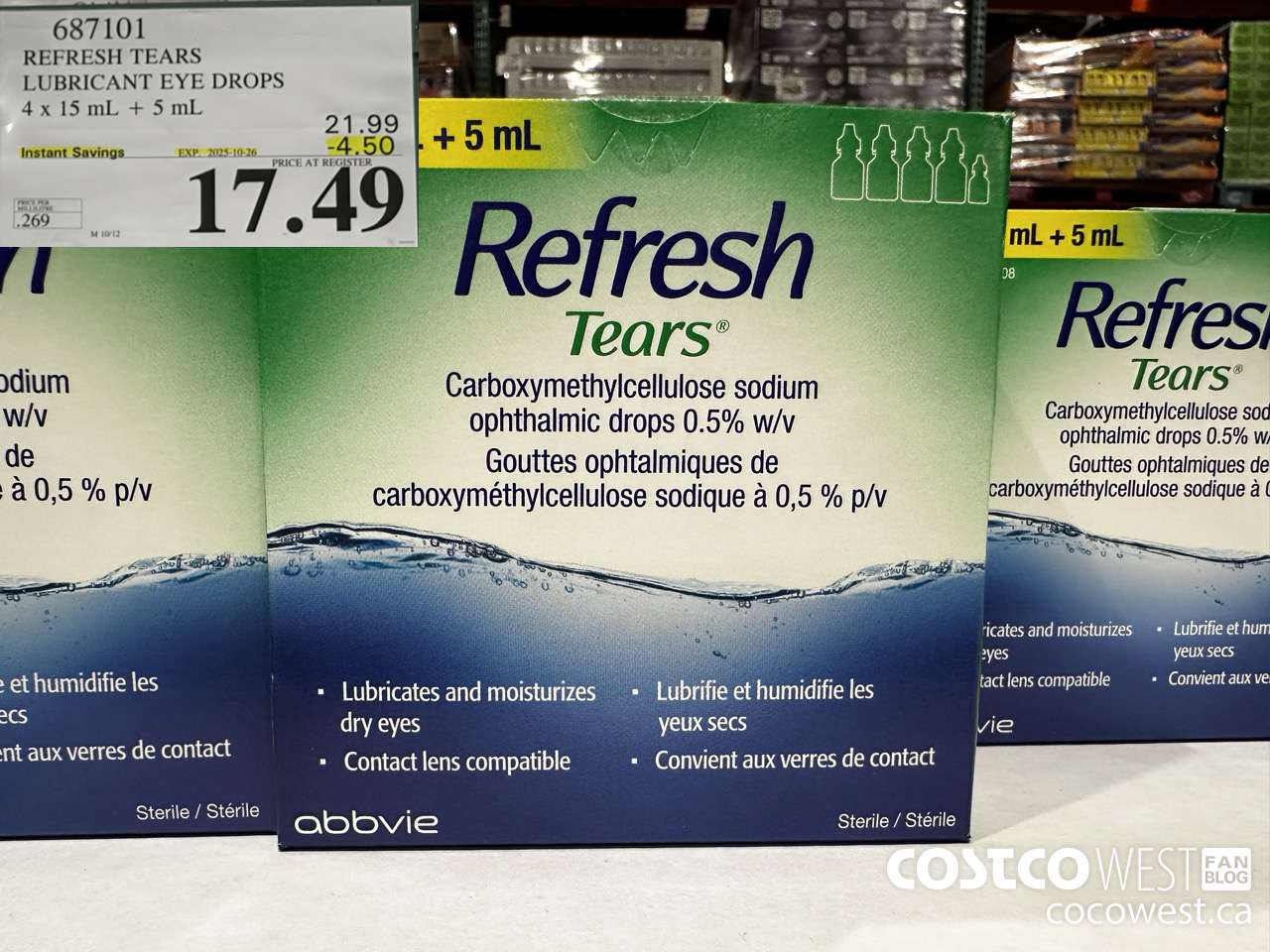687101 REFRESH TEARS LUBRICANT EYE DROPS 4X15ml PLUS 5ml ($4.50 INSTANT SAVINGS EXPIRES ON 2025-10-26) $17.49