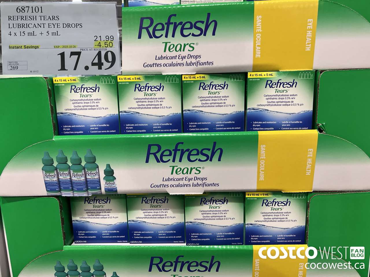 687101 REFRESH TEARS LUBRICANT EYE DROPS 4X15ml PLUS 5ml ($4.50 INSTANT SAVINGS EXPIRES ON 2025-10-26) $17.49
