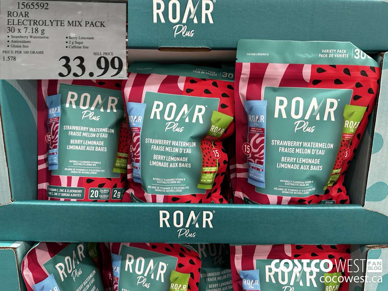 1565592 ROAR PLUS ELECTROLYTE VARIETY PACK 30 COUNT $33.99