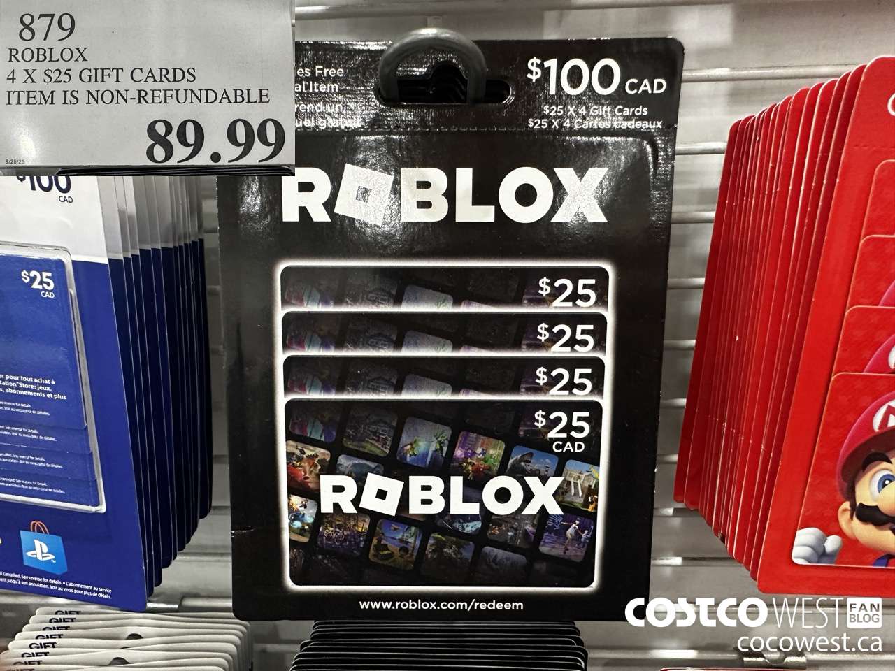 879 ROBLOX 4 X $25 GIFT CARDS ITEM IS NON-REFUNDABLE $89.99