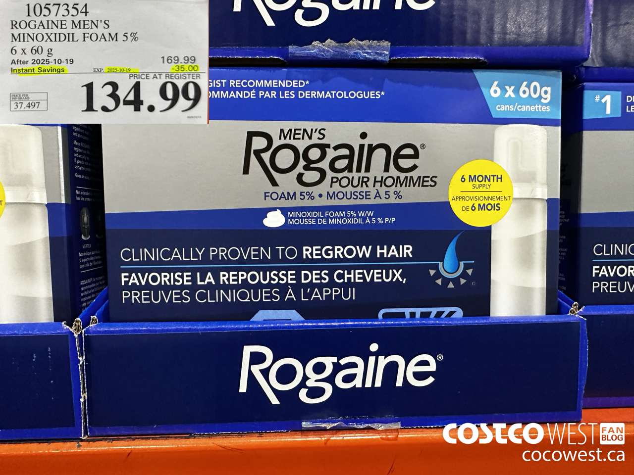 1057354 ROGAINE MEN'S MINOXIDIL FOAM 5% 6 X 60G ($35.00 INSTANT SAVINGS EXPIRES ON 2025-10-19) $134.99