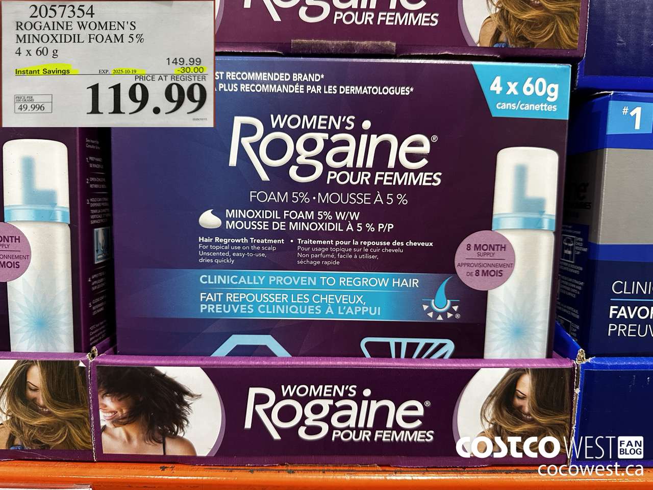 2057354 ROGAINE WOMEN'S MINOXIDIL FOAM 5% 4 X 60G ($30.00 INSTANT SAVINGS EXPIRES ON 2025-10-19) $119.99