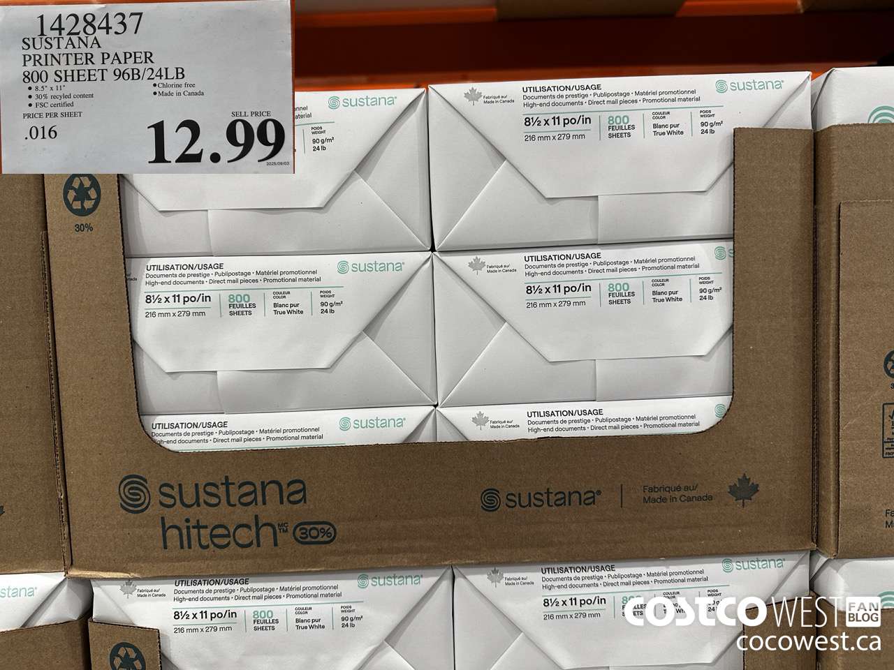 1428437 ROLLAND PRINTER PAPER 800 SHEET 96B/24LB $12.99