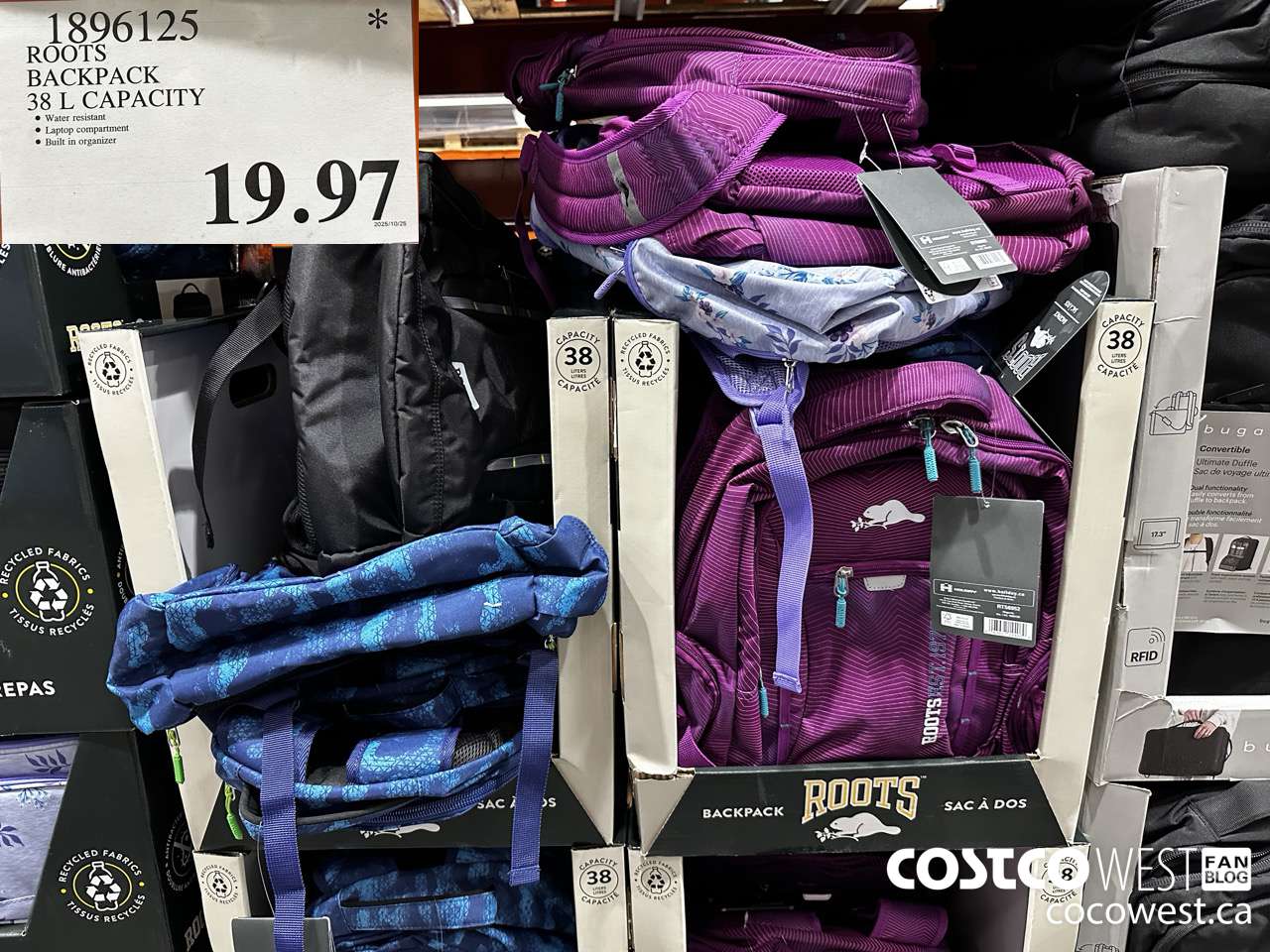 1896125 ROOTS BACKPACK 38L CAPACITY $19.97