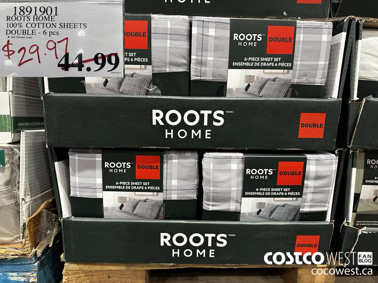 1891901 ROOTS COTTON SHEETS DOUBLE 6PC $29.97