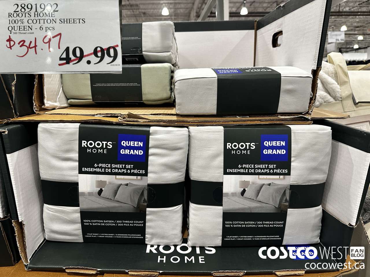 2891902 ROOTS HOME COTTON SHEETS QUEEN 6PC $34.97