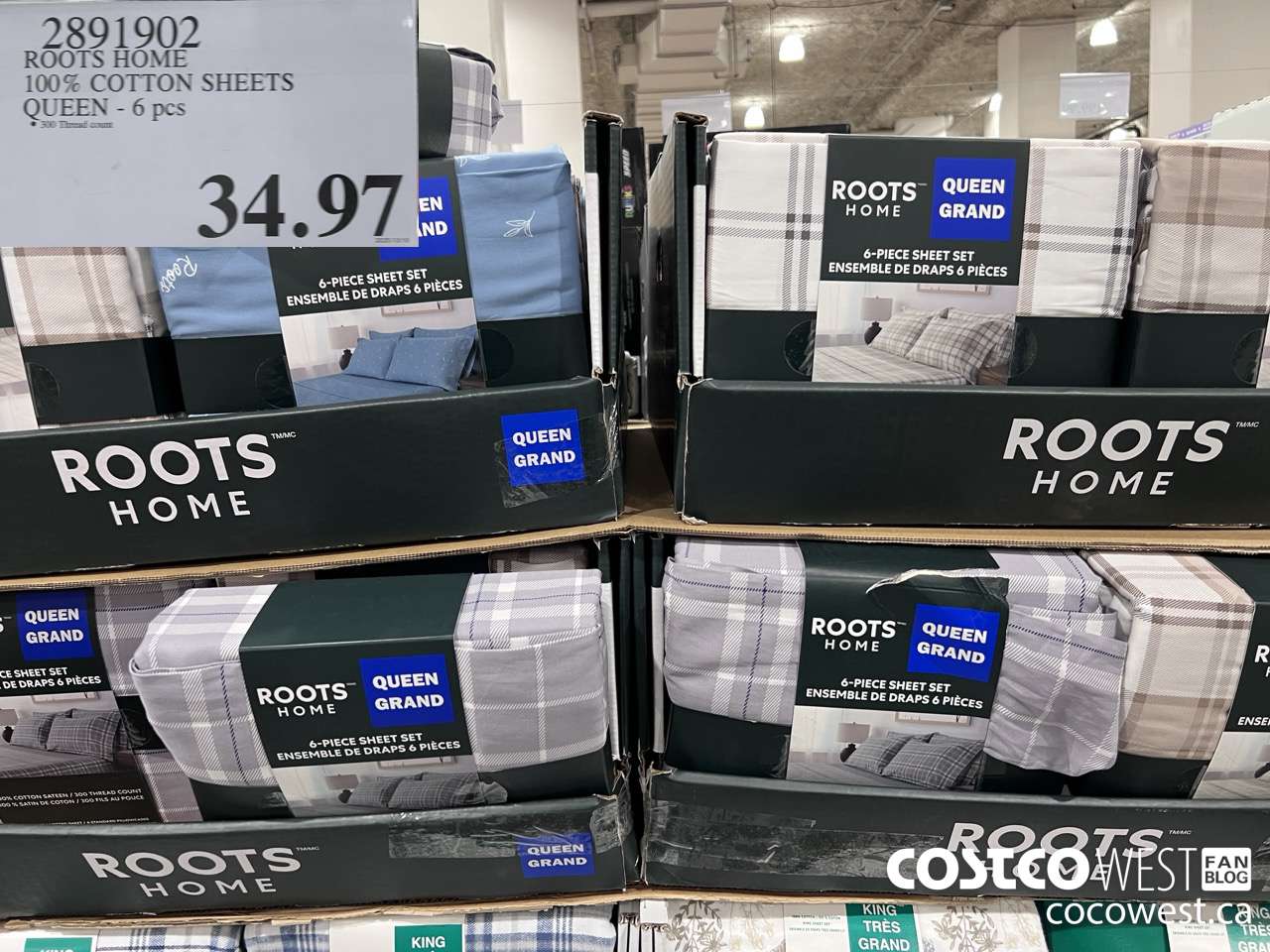 2891902 ROOTS HOME COTTON SHEETS QUEEN 6PC $34.97