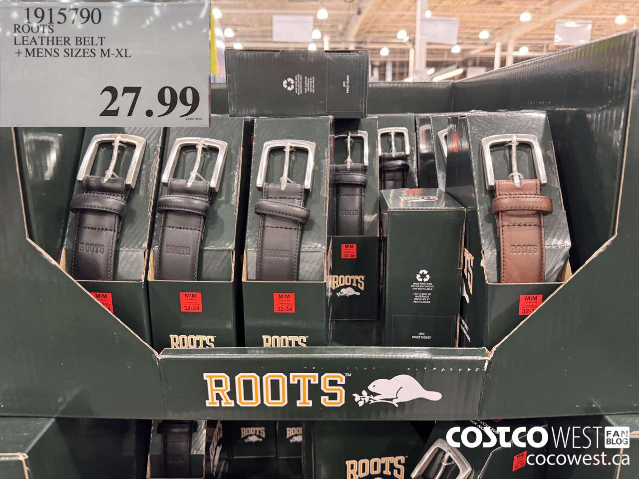 1915790 ROOTS LEATHER BELT MENS SIZES M-XL $27.99