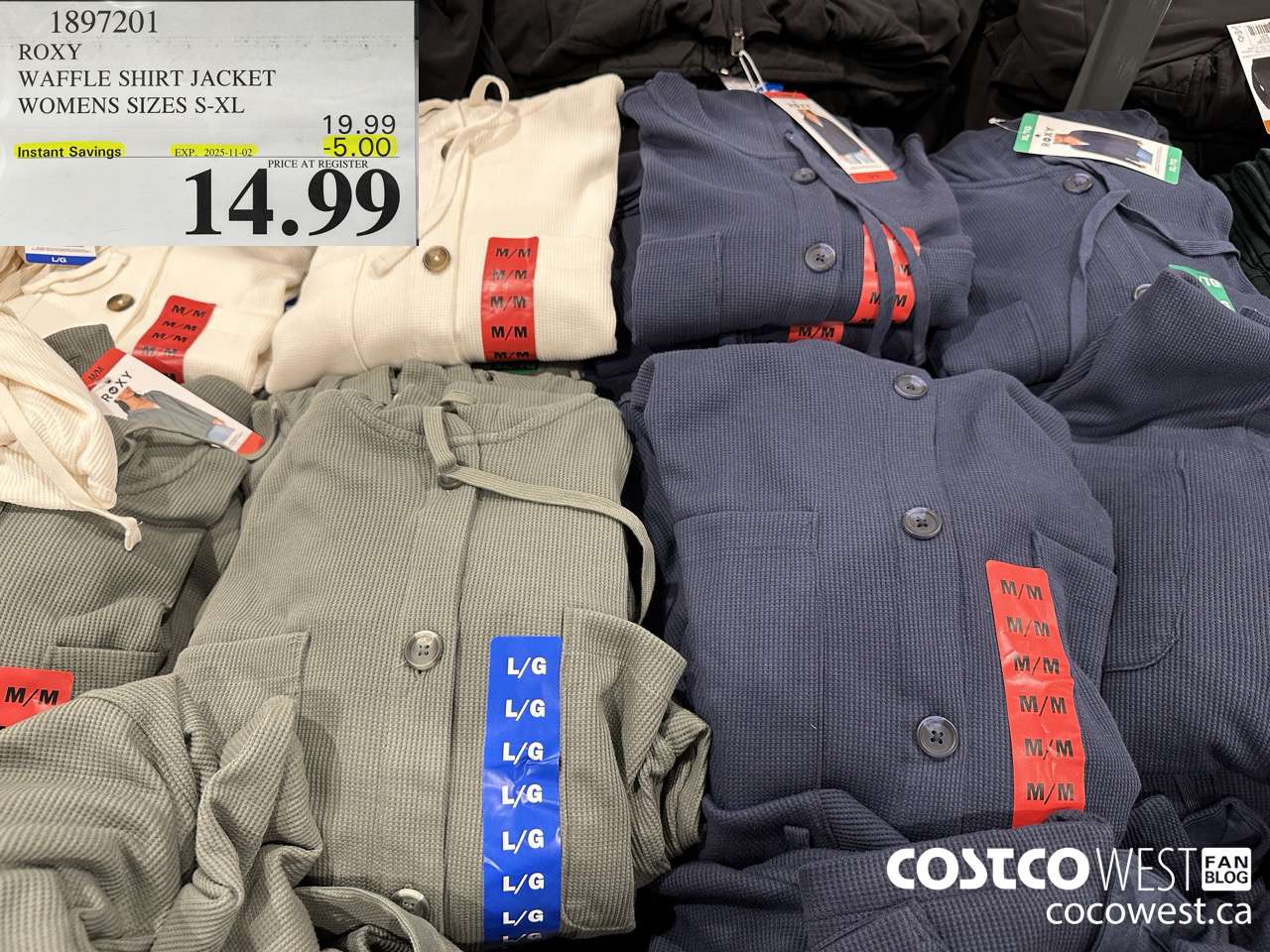 1897201 ROXY WAFFLE SHIRT JACKET WOMENS SIZES S-XL ($5.00 INSTANT SAVINGS EXPIRES ON 2025-11-02) $14.99