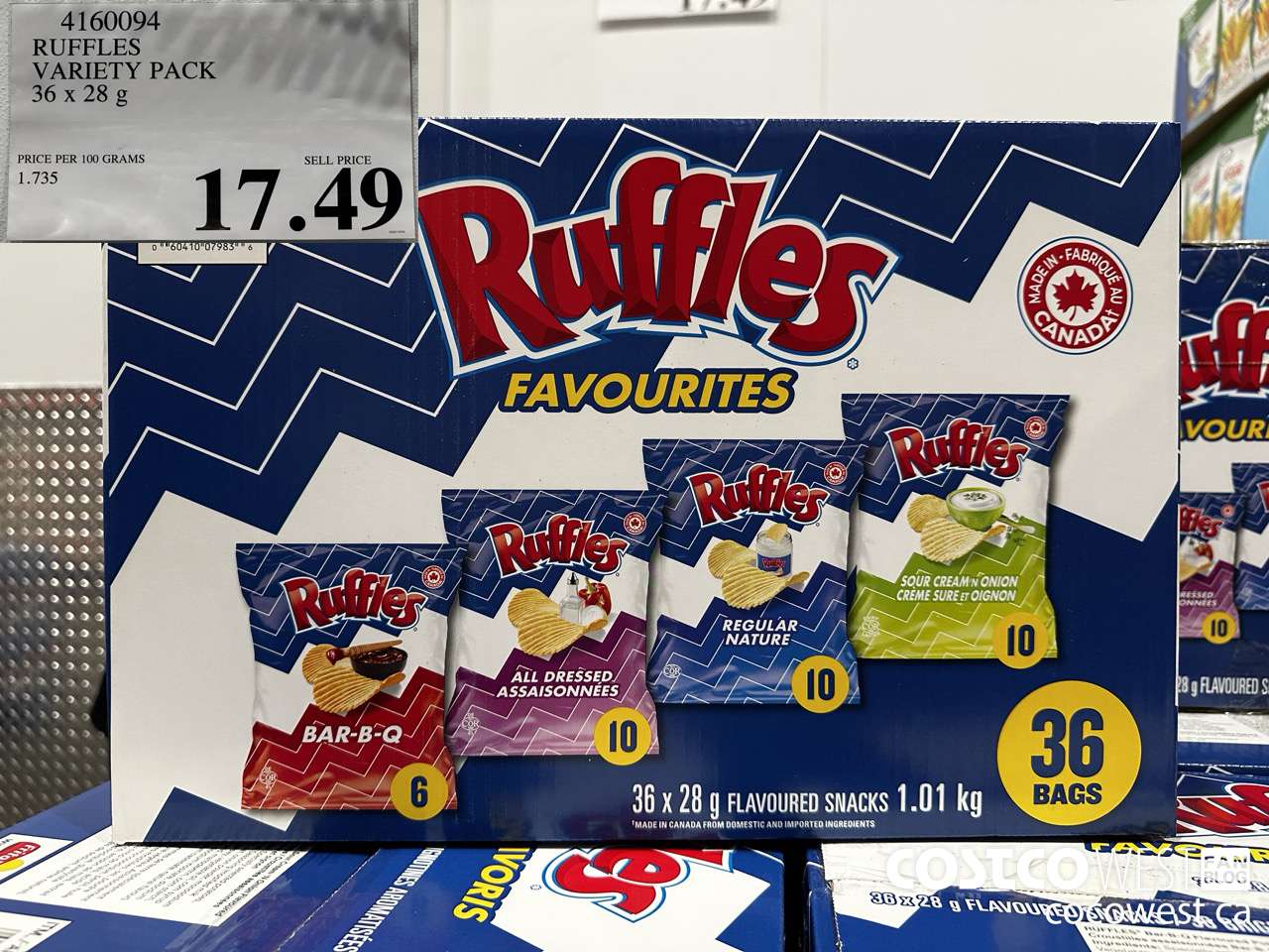 4160094 RUFFLES VARIETY PACK 36 X 28G $17.49