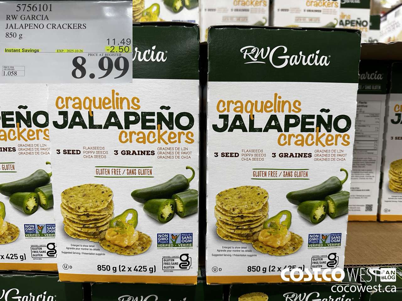 5756101 RW GARCIA JALAPENO CRACKERS 850G ($2.50 INSTANT SAVINGS EXPIRES ON 2025-10-26) $8.99