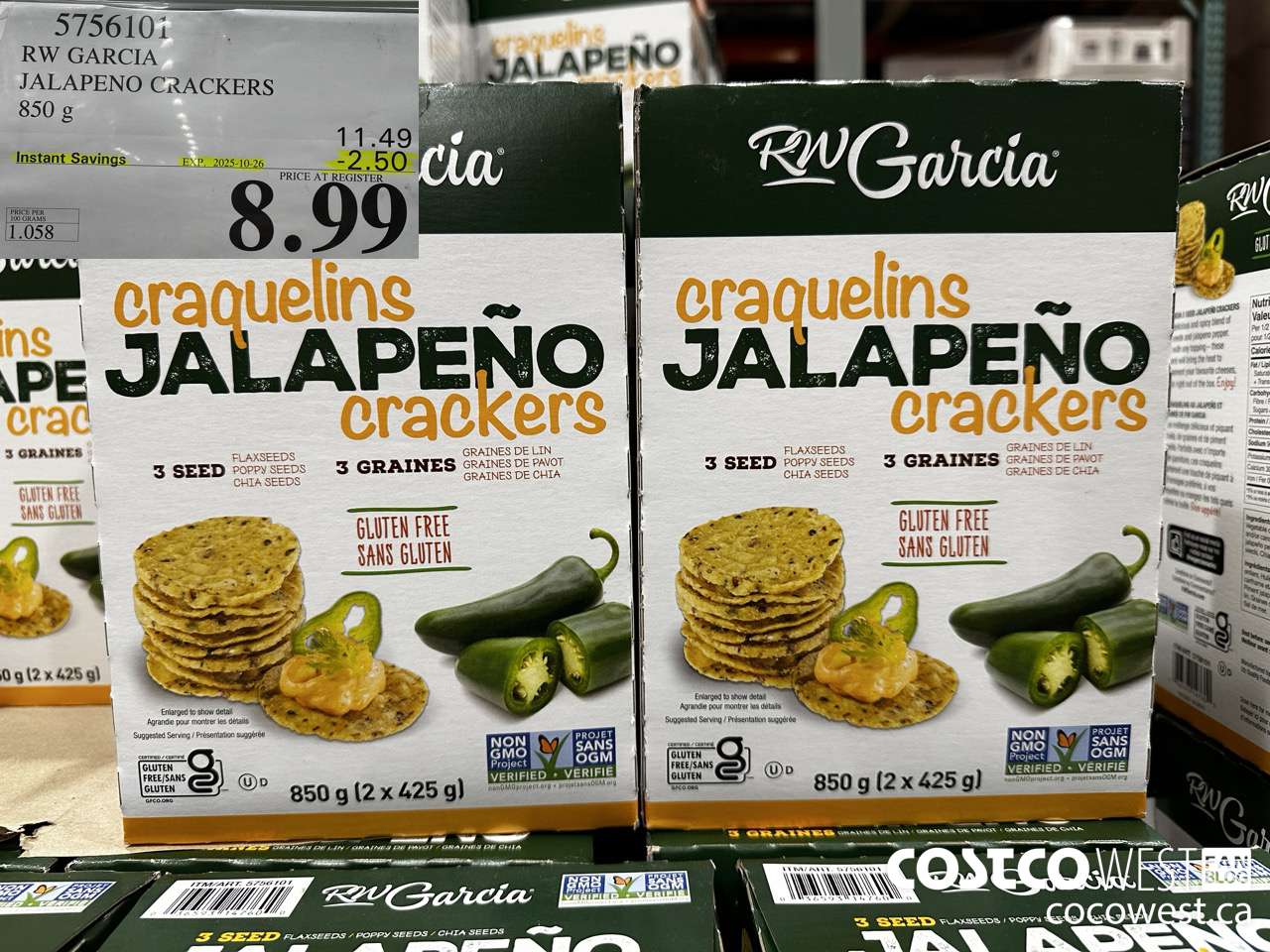 5756101 RW GARCIA JALAPENO CRACKERS 850G ($2.50 INSTANT SAVINGS EXPIRES ON 2025-10-26) $8.99