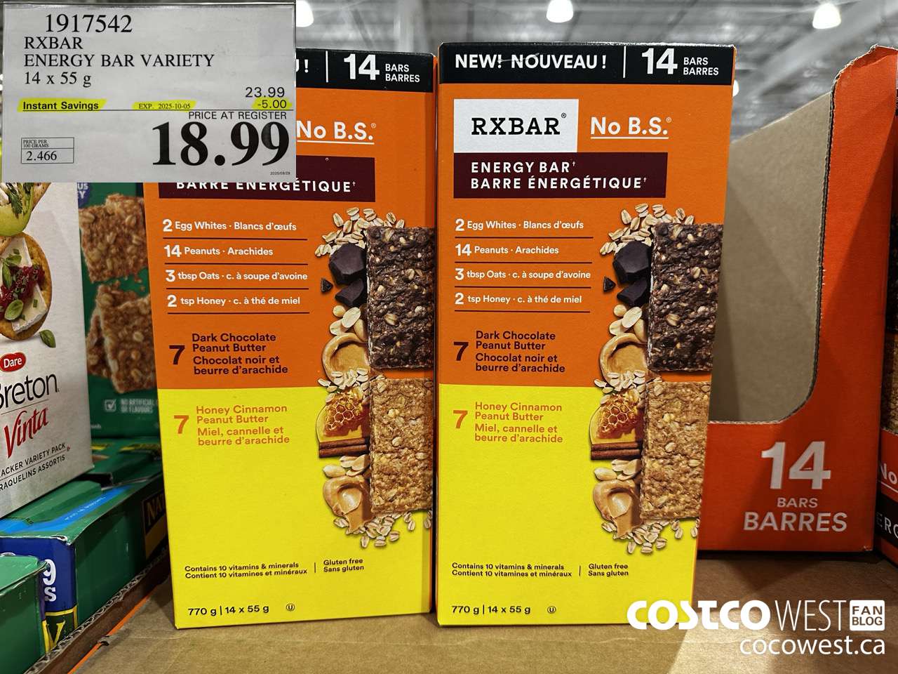 1917542 RXBAR ENERGY BAR VARIETY 14 X 55G ($5.00 INSTANT SAVINGS EXPIRES ON 2025-10-05) $18.99