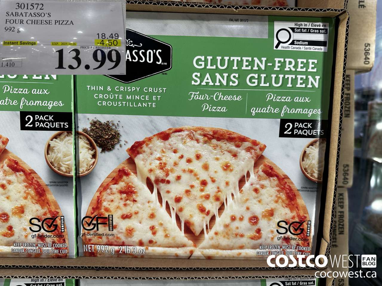 301572 SABATASSO'S GLUTEN-FREE CHEESE PIZZA 2 X 496 G ($4.50 INSTANT SAVINGS EXPIRES ON 2025-10-26) $13.99