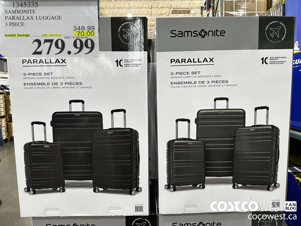 1345335 SAMSONITE PARALLAX LUGGAGE 3 PIECE ($70.00 INSTANT SAVINGS EXPIRES ON 2025-10-12) $279.99