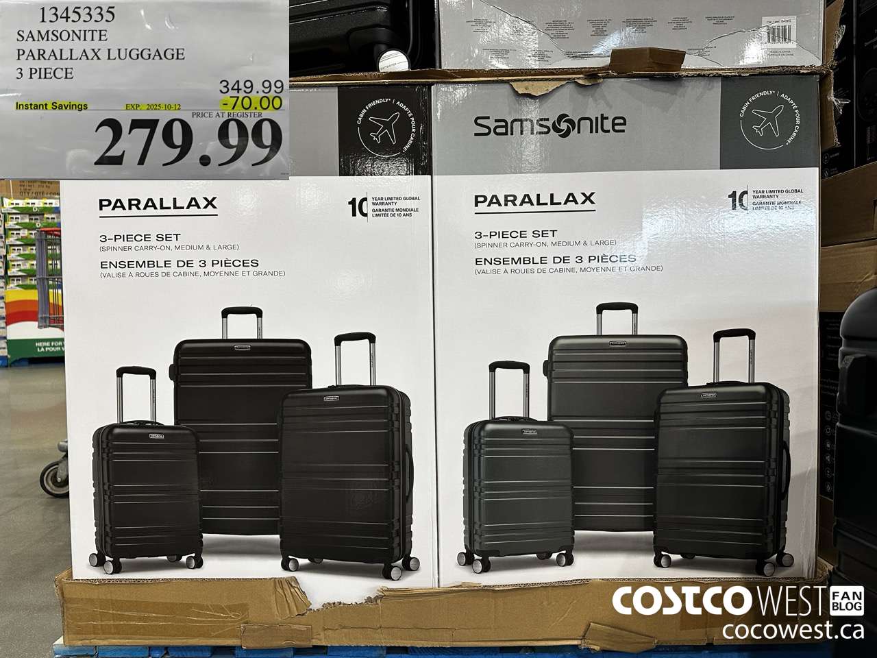 1345335 SAMSONITE PARALLAX LUGGAGE 3 PIECE ($70.00 INSTANT SAVINGS EXPIRES ON 2025-10-12) $279.99