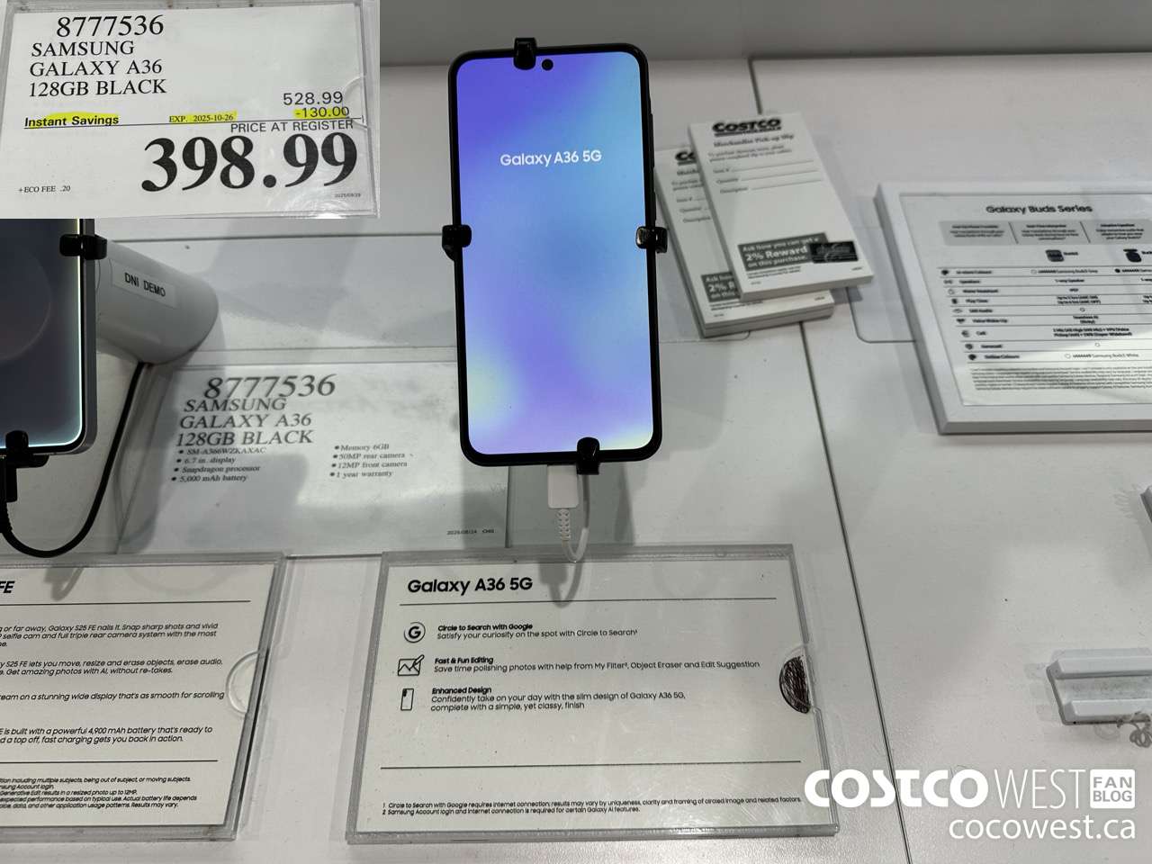 8777536 SAMSUNG GALAXY A36 128GB BLACK ($130.00 INSTANT SAVINGS EXPIRES ON 2025-10-26) $398.99