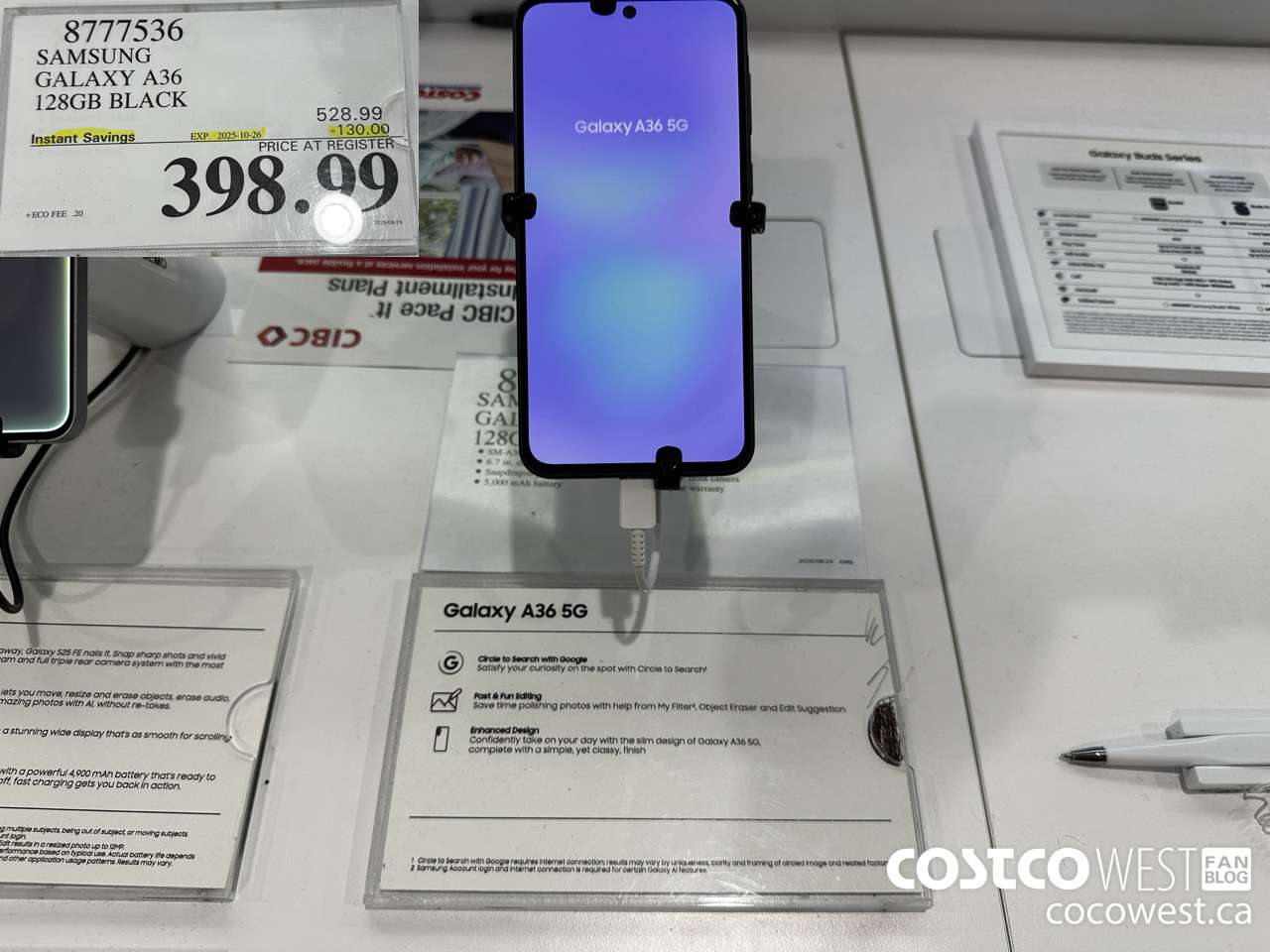 8777536 SAMSUNG GALAXY A36 128GB BLACK ($130.00 INSTANT SAVINGS EXPIRES ON 2025-10-26) $398.99