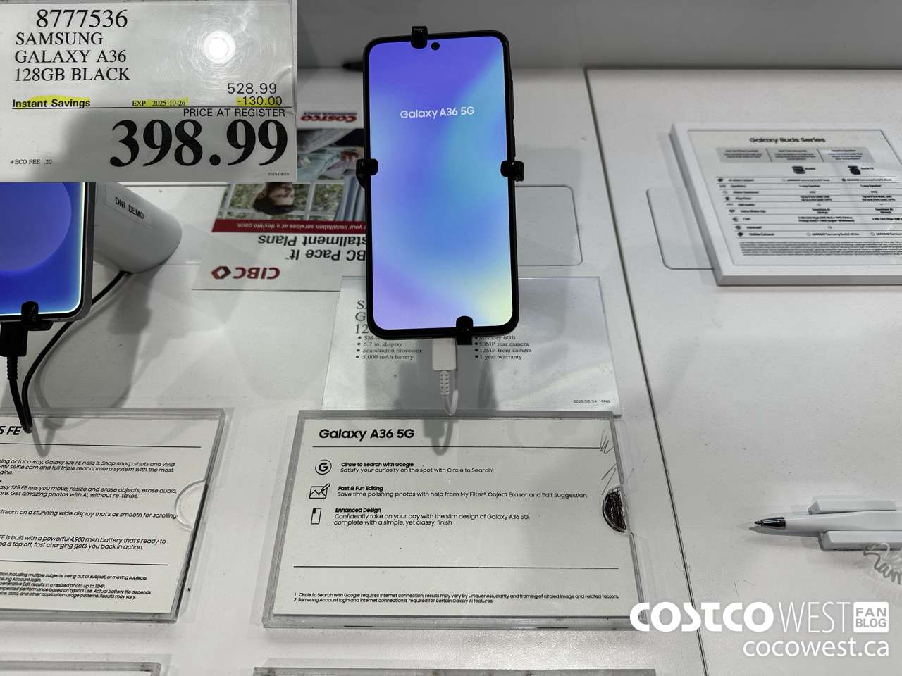 8777536 SAMSUNG GALAXY A36 128GB BLACK ($130.00 INSTANT SAVINGS EXPIRES ON 2025-10-26) $398.99