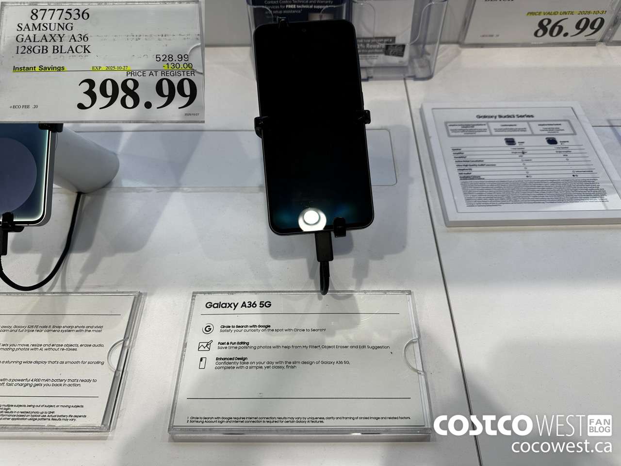 877536 SAMSUNG GALAXY A36 128GB. BLACK ($130.00 INSTANT SAVINGS EXPIRES ON 2025-10-27) $398.99